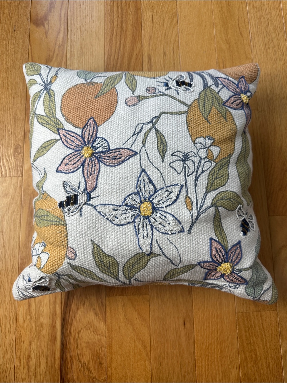 Opalhouse Embroidered Citrus & Bee Accent Pillow in Yellow, Green, Pink, Blue